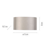 Moderne Wandleuchte PURE Clipse in gebürstetem Metall, frontale Ansicht, Maße: 19,7 cm Breite, 8 cm Höhe, 15 cm Durchmesser.