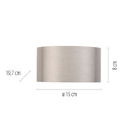 Moderne Wandleuchte PURE Clipse in gebürstetem Metall, frontale Ansicht, Maße: 19,7 cm Breite, 8 cm Höhe, 15 cm Durchmesser.