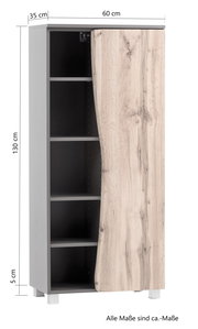 Midischrank 60 mit Holzoptik, offene Tür zeigt Innenfächer, Frontalansicht