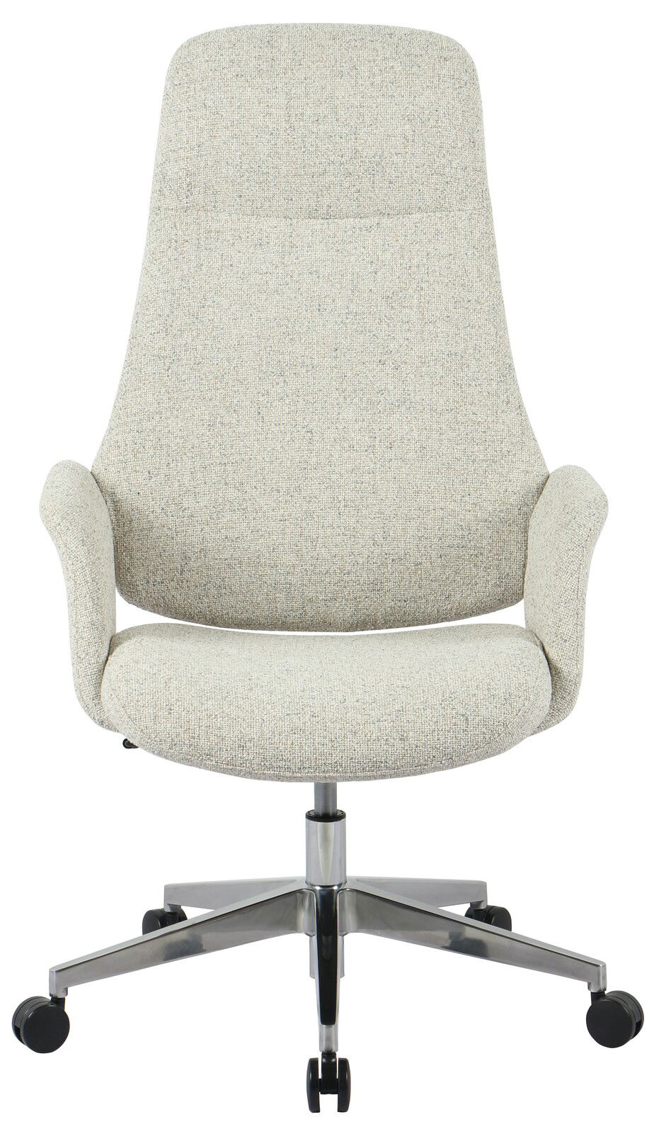 Moderner Chefsessel in hellgrauem Stoffbezug, Vorderansicht
