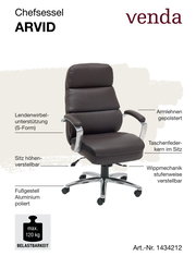 Chefsessel ARVID in seitlicher Perspektive, mit gepolsterten Armlehnen, Lendenwirbelunterstützung in S-Form, höhenverstellbarem Sitz, Taschenfederkern im Sitz, stufenweise verstellbarer Wippmechanik und poliertem Aluminium-Fußgestell. Belastbarkeit bis 12