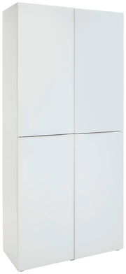 Weißer Mehrzweckschrank mit vier Türen, seitliche Perspektive