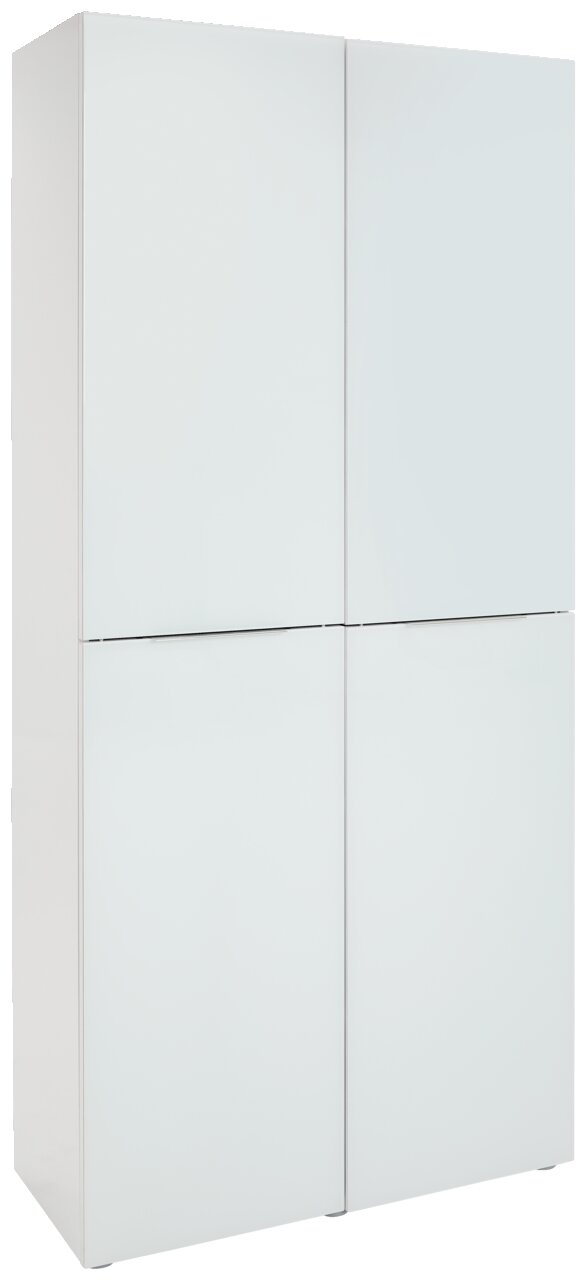 Voleo Mehrzweckschrank MALIN Weißer Mehrzweckschrank mit vier Türen, seitliche Perspektive
