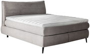 Boxspringbett 180x200 in grauem Stoff, seitliche Perspektive