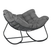 Grauer Schaukelsessel mit gepolstertem Sitz und Metallrahmen, seitliche Perspektive
