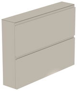 Beigefarbener Hängeschuhschrank mit zwei Klappen, seitliche Perspektive