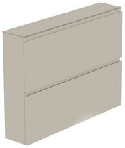 Beigefarbener Hängeschuhschrank mit zwei Klappen, seitliche Perspektive