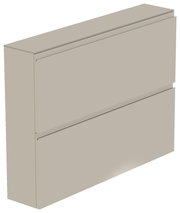 Beigefarbener Hängeschuhschrank mit zwei Klappen, seitliche Perspektive