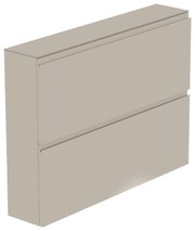 Beigefarbener Hängeschuhschrank mit zwei Klappen, seitliche Perspektive
