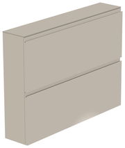 Beigefarbener Hängeschuhschrank mit zwei Klappen, seitliche Perspektive