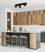 Moderne led-spot in een stijlvolle keuken, gezien vanaf het plafond