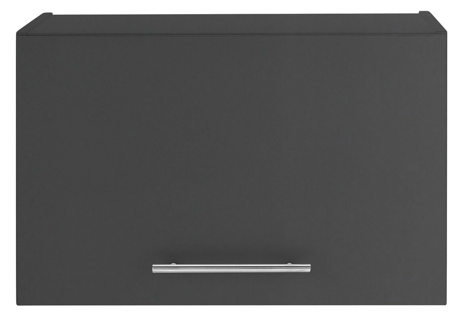 Schwarzer Aufsatzschrank mit silbernem Griff, Frontalansicht
