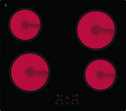 Glaskeramik-Kochfeld mit vier leuchtend roten Kochzonen, Draufsicht