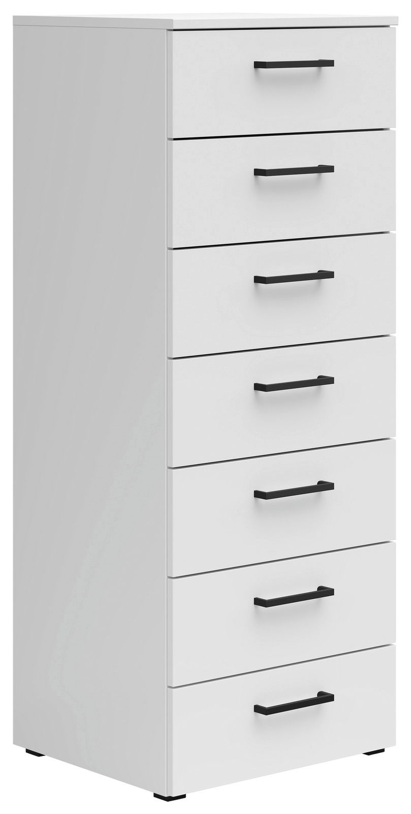 Carryhome Kommode MULTISTAURAUM Weiße Kommode mit sieben Schubladen und schwarzen Griffen, seitliche Perspektive