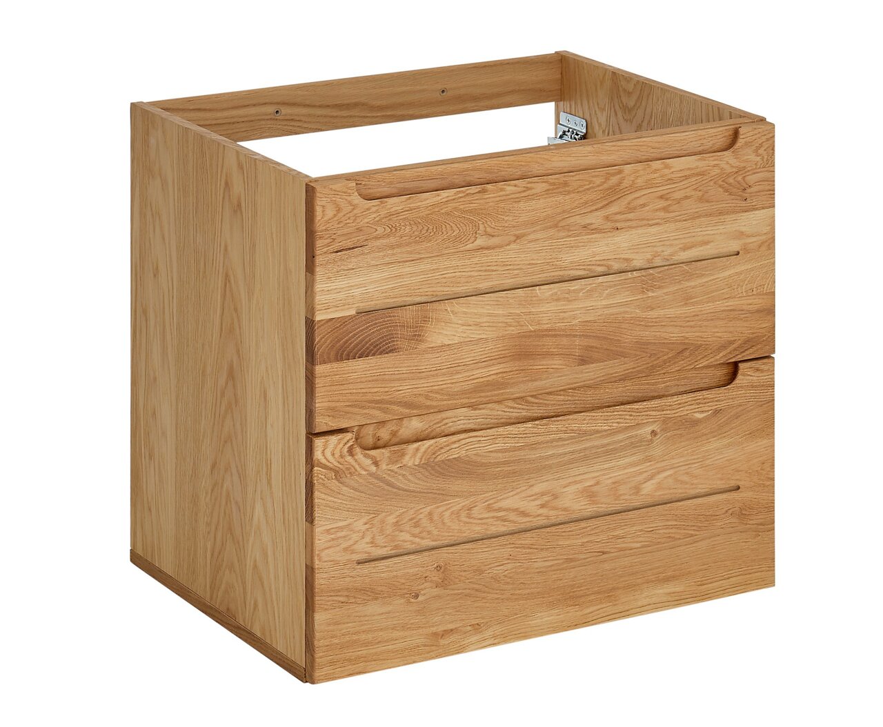 Linea Natura Waschtischunterschrank ALBANY Waschtischunterschrank aus Holz mit zwei Schubladen, seitliche Perspektive
