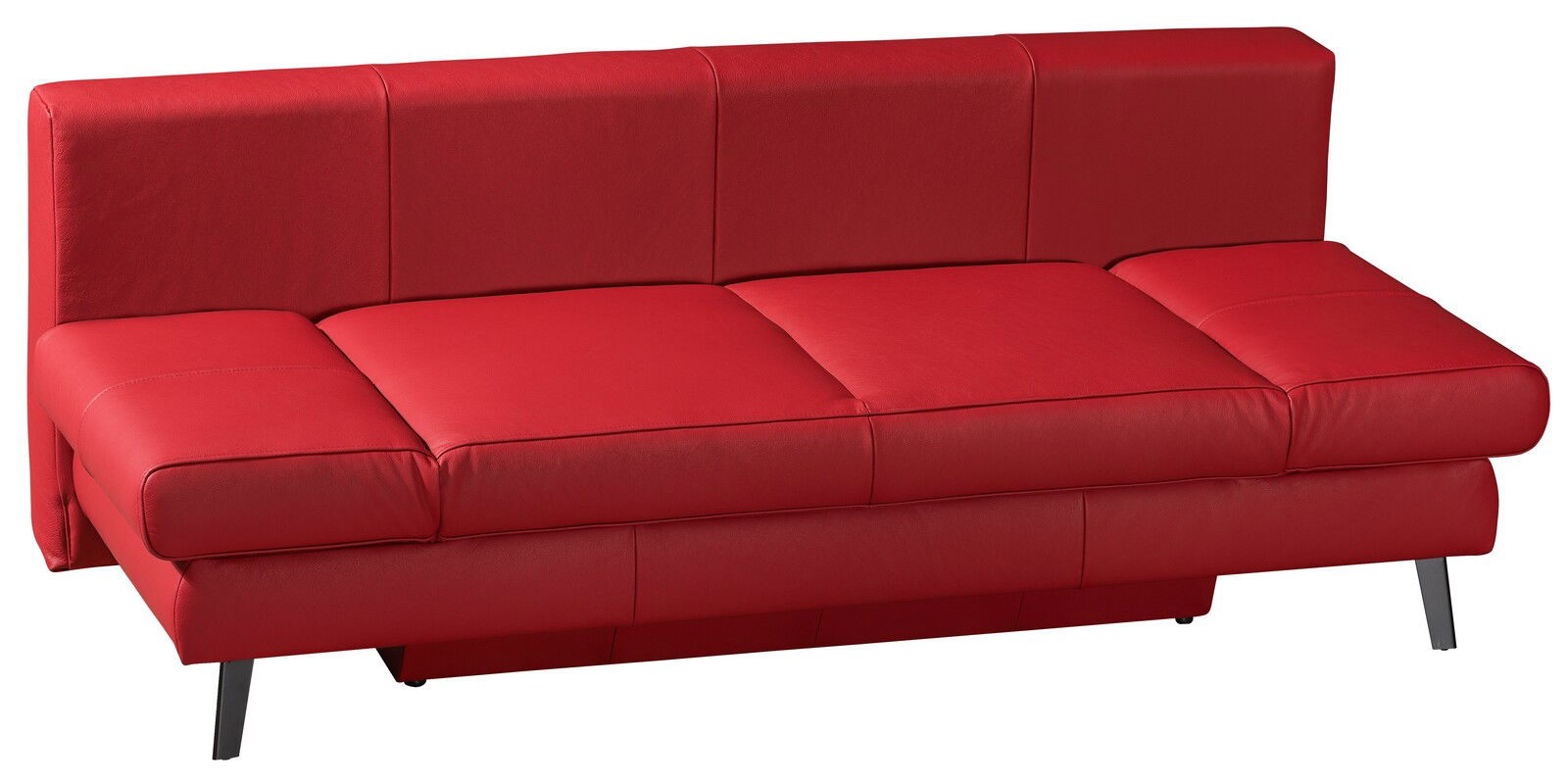 Rotes Querschläfer-Sofa aus Leder, seitliche Perspektive