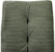 Nahaufnahme eines grünen, gerippten Stoffes, vermutlich Teil eines Schwingstuhls, von oben betrachtet.