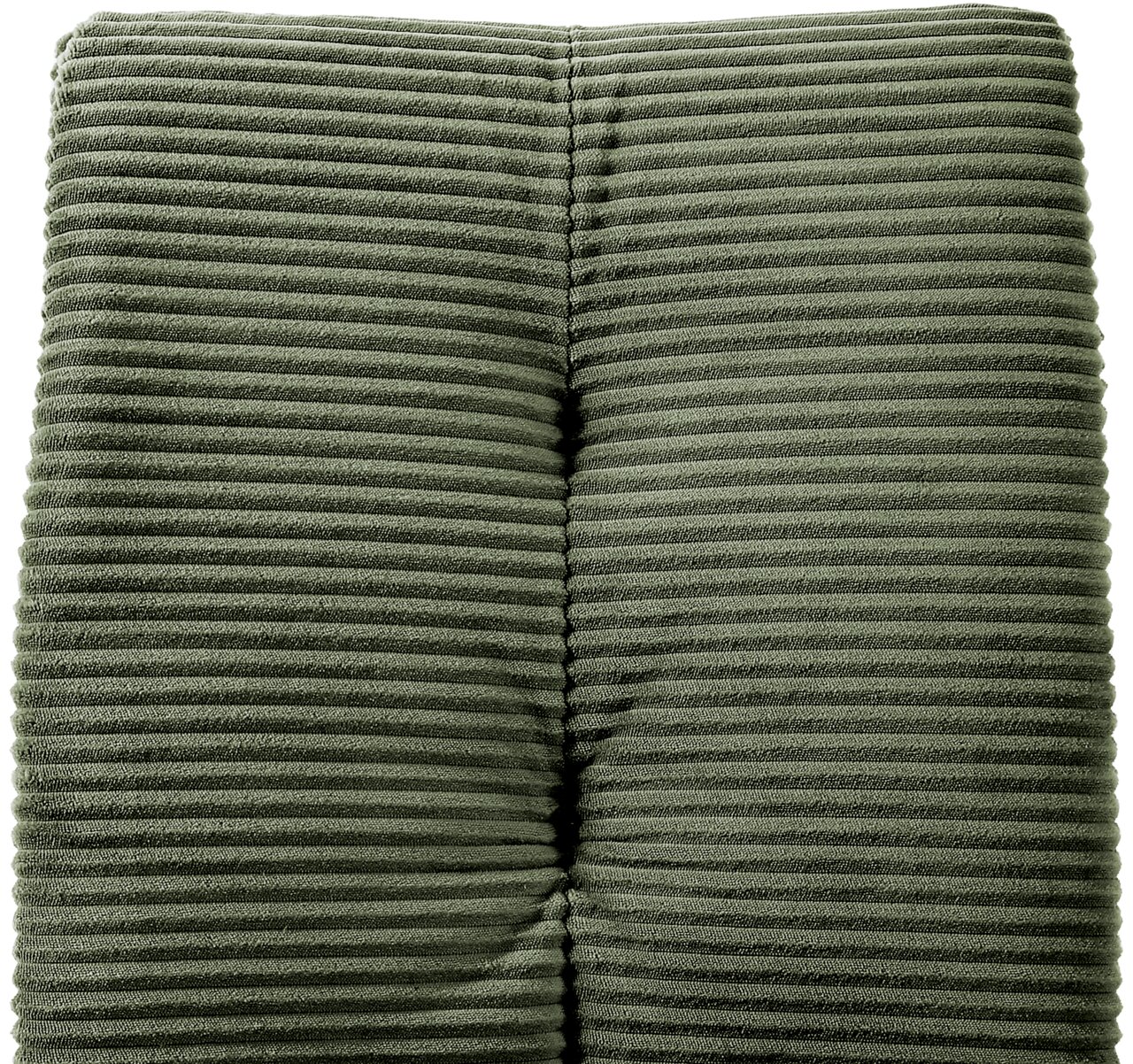 Nahaufnahme eines grünen, gerippten Stoffes, vermutlich Teil eines Schwingstuhls, von oben betrachtet.