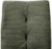 Nahaufnahme eines grünen, gerippten Stoffes, vermutlich Teil eines Schwingstuhls, von oben betrachtet.