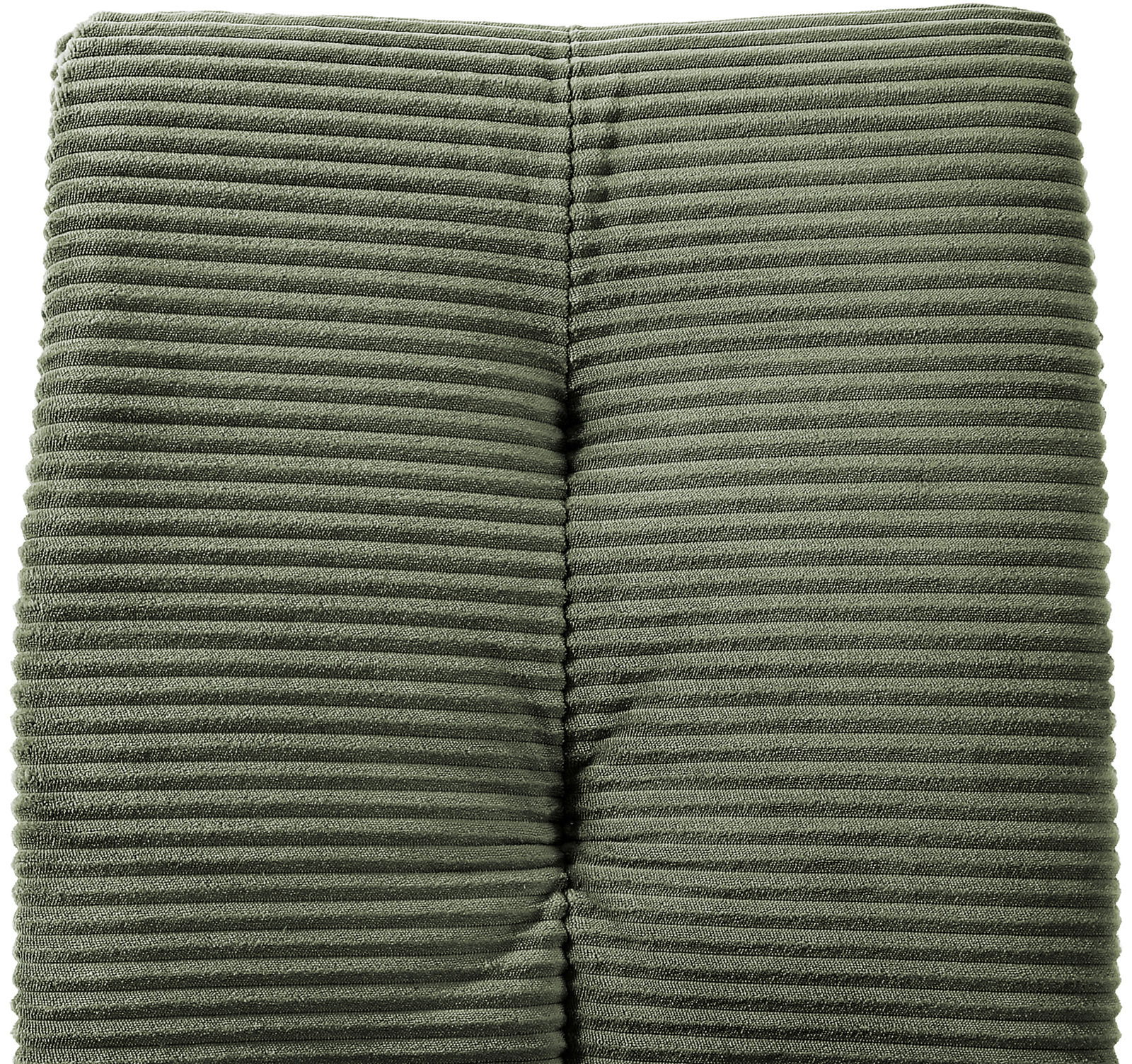 Nahaufnahme eines grünen, gerippten Stoffes, vermutlich Teil eines Schwingstuhls, von oben betrachtet.