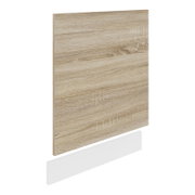 Holzdekor-Platte in heller Eichenoptik, schräg aus frontaler Perspektive freigestellt