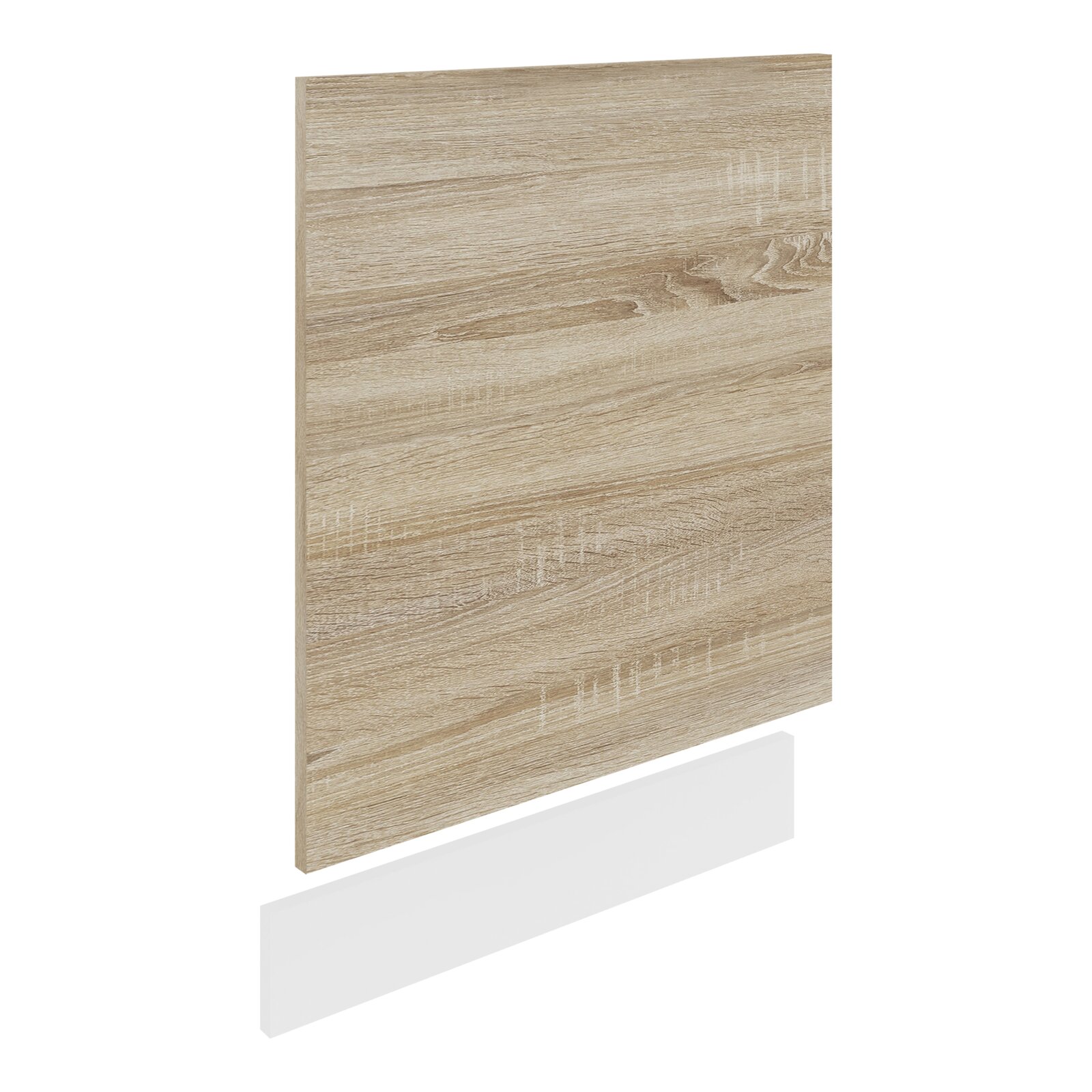 Holzdekor-Platte in heller Eichenoptik, schräg aus frontaler Perspektive freigestellt