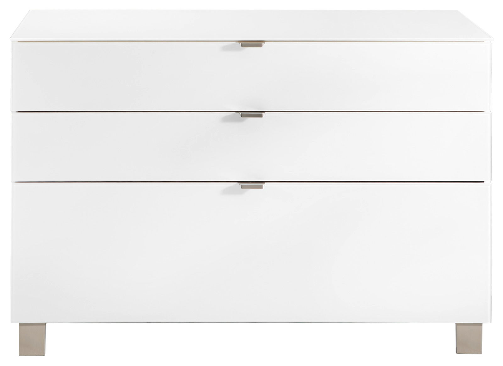 Weißes Sideboard mit drei Schubladen, frontale Ansicht
