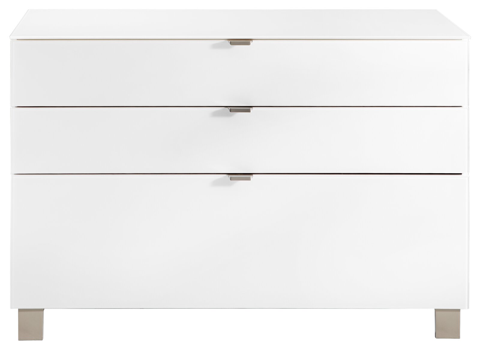 Weißes Sideboard mit drei Schubladen, frontale Ansicht