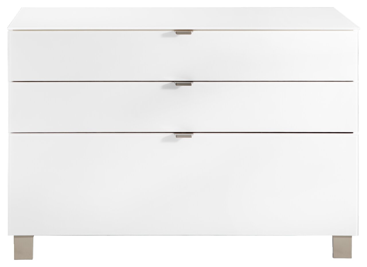 Weißes Sideboard mit drei Schubladen, frontale Ansicht