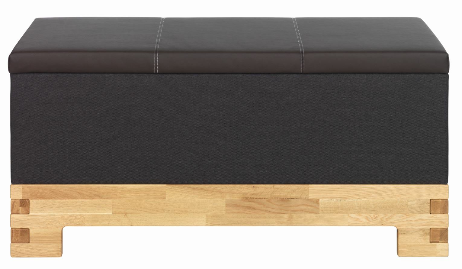 Linea Natura Truhenbank COUNTRY Truhenbank aus Holz mit dunklem Polster, Vorderansicht