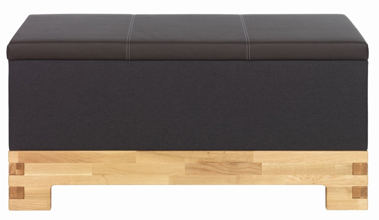 Linea Natura Truhenbank COUNTRY Truhenbank aus Holz mit dunklem Polster, Vorderansicht