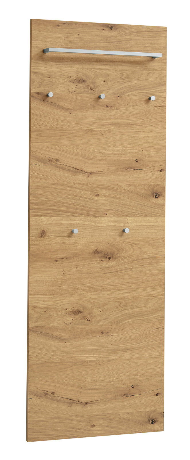 VOSS Garderobenpaneel VEDO Garderobenpaneel aus Holz mit natürlicher Maserung, fünf Haken und einer Ablage, seitliche Perspektive