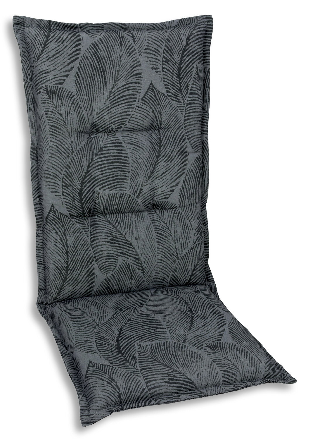 Sesselauflage mit grauem Blattmuster, seitliche Perspektive