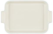Rechteckige, cremefarbene Auflaufform/Backform mit zwei seitlichen Griffen, Draufsicht von oben