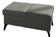 Grauer Hocker mit schwarzem Metallgestell, seitliche Perspektive