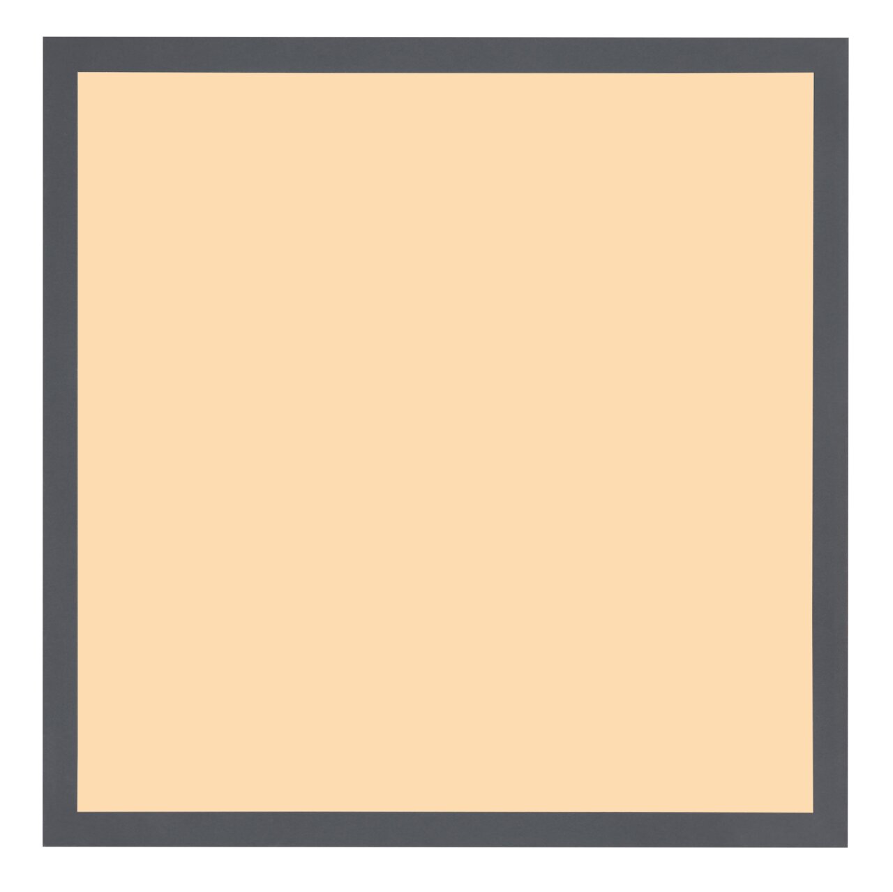 Quadratische Deckenleuchte mit grauem Rahmen und cremefarbener Fläche, Ansicht von vorne