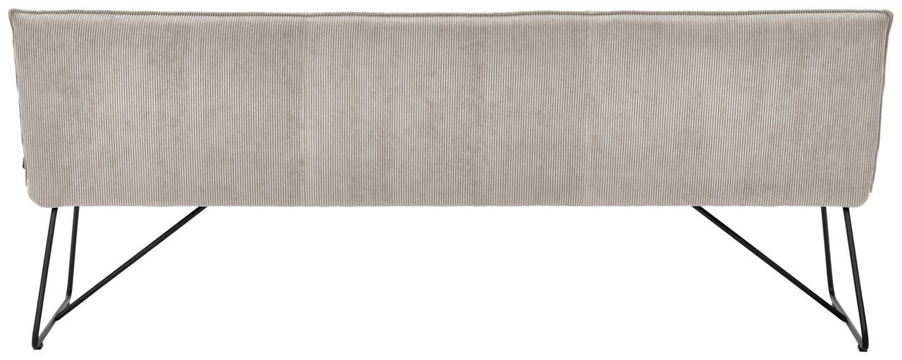 Johann Jakob Sitzbank CALAS Rückansicht einer modernen Sitzbank mit grauem Stoffbezug und schwarzen Metallbeinen.