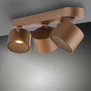 Dreifacher LED-Spot in Bronzeoptik, seitliche Perspektive