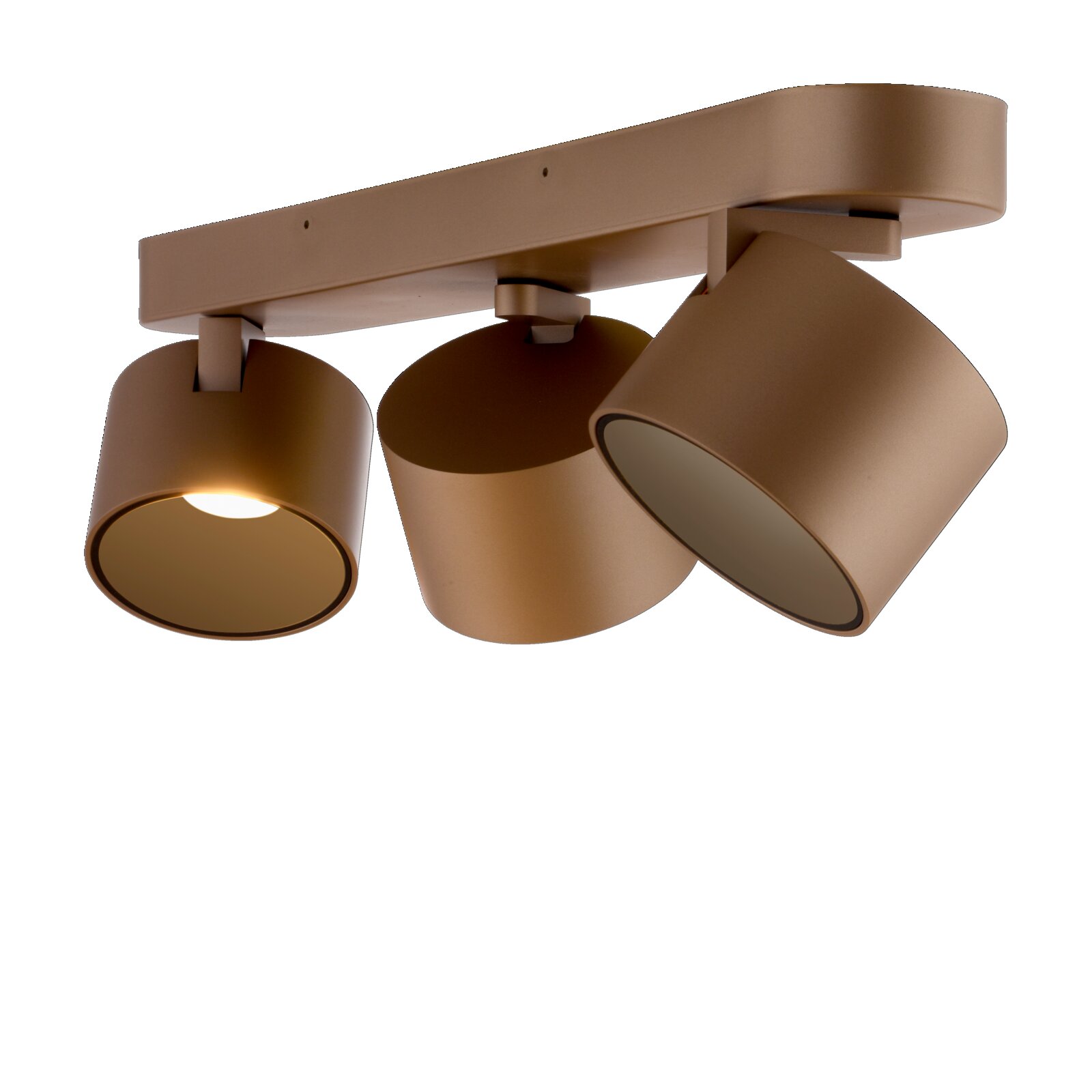 Drievoudige led-spot in bronslook, zijaanzicht