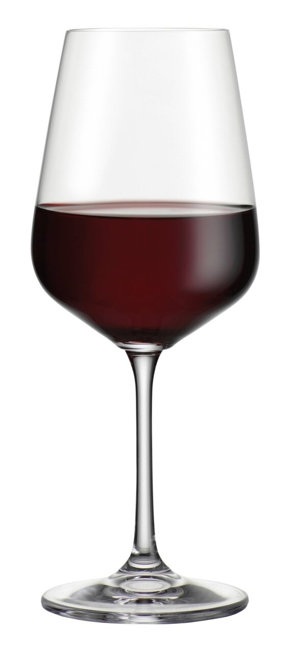 BOHEMIA Cristal Rotweinkelch LUCCA Rotweinkelch 480 ml Lucca, gefüllt mit Rotwein, in Frontalansicht