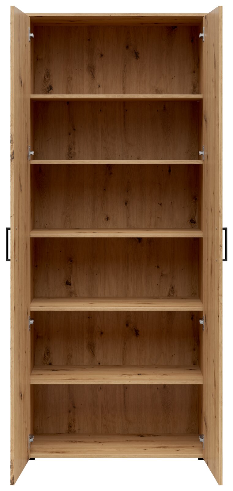 Open multifunctionele houten kast met meerdere planken, vooraanzicht