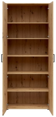 Open multifunctionele houten kast met meerdere planken, vooraanzicht