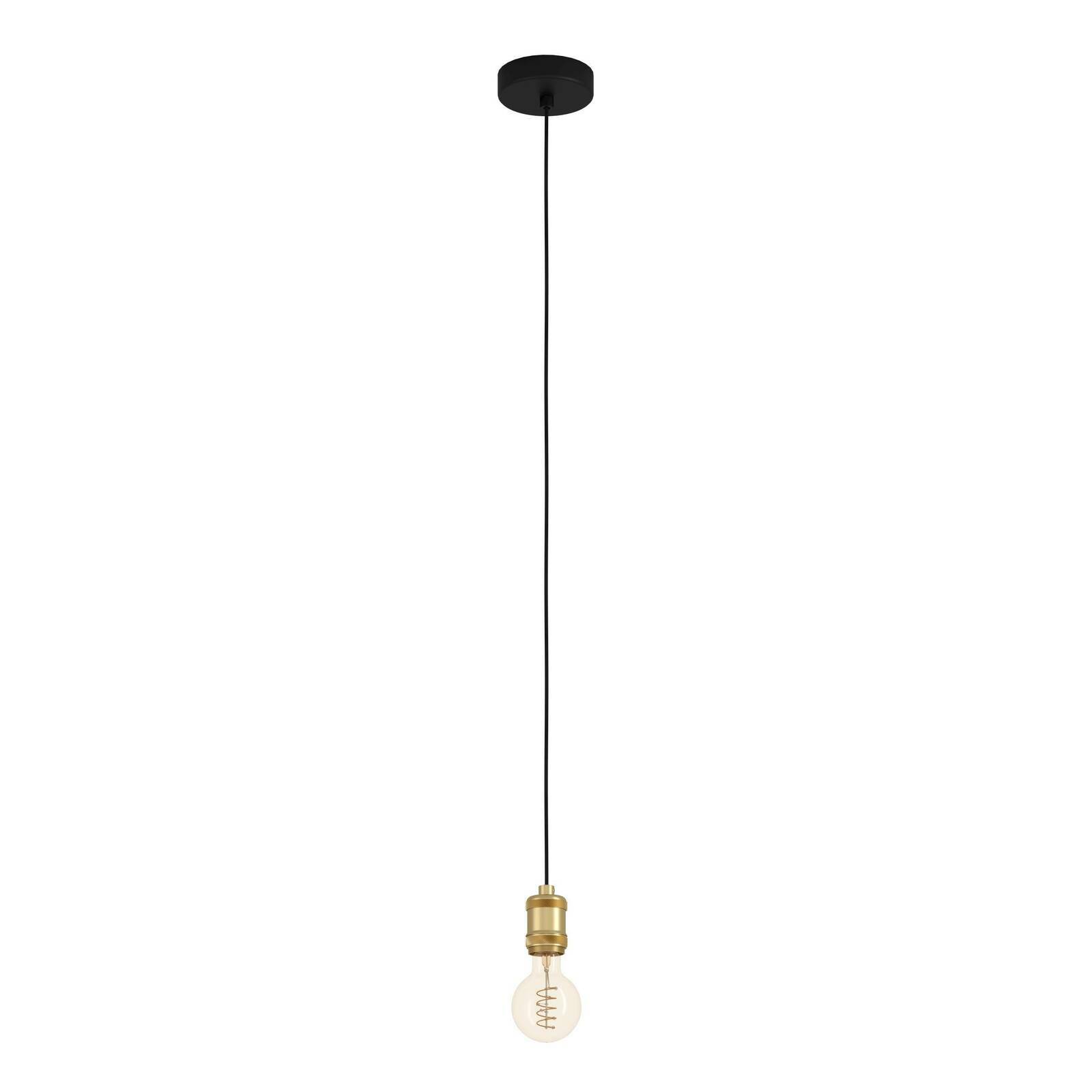 Minimalistische Pendelleuchte YORTH mit schwarzem Kabel und goldener Fassung, seitliche Perspektive