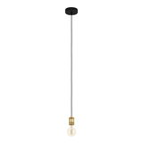 Minimalistische Pendelleuchte YORTH mit schwarzem Kabel und goldener Fassung, seitliche Perspektive