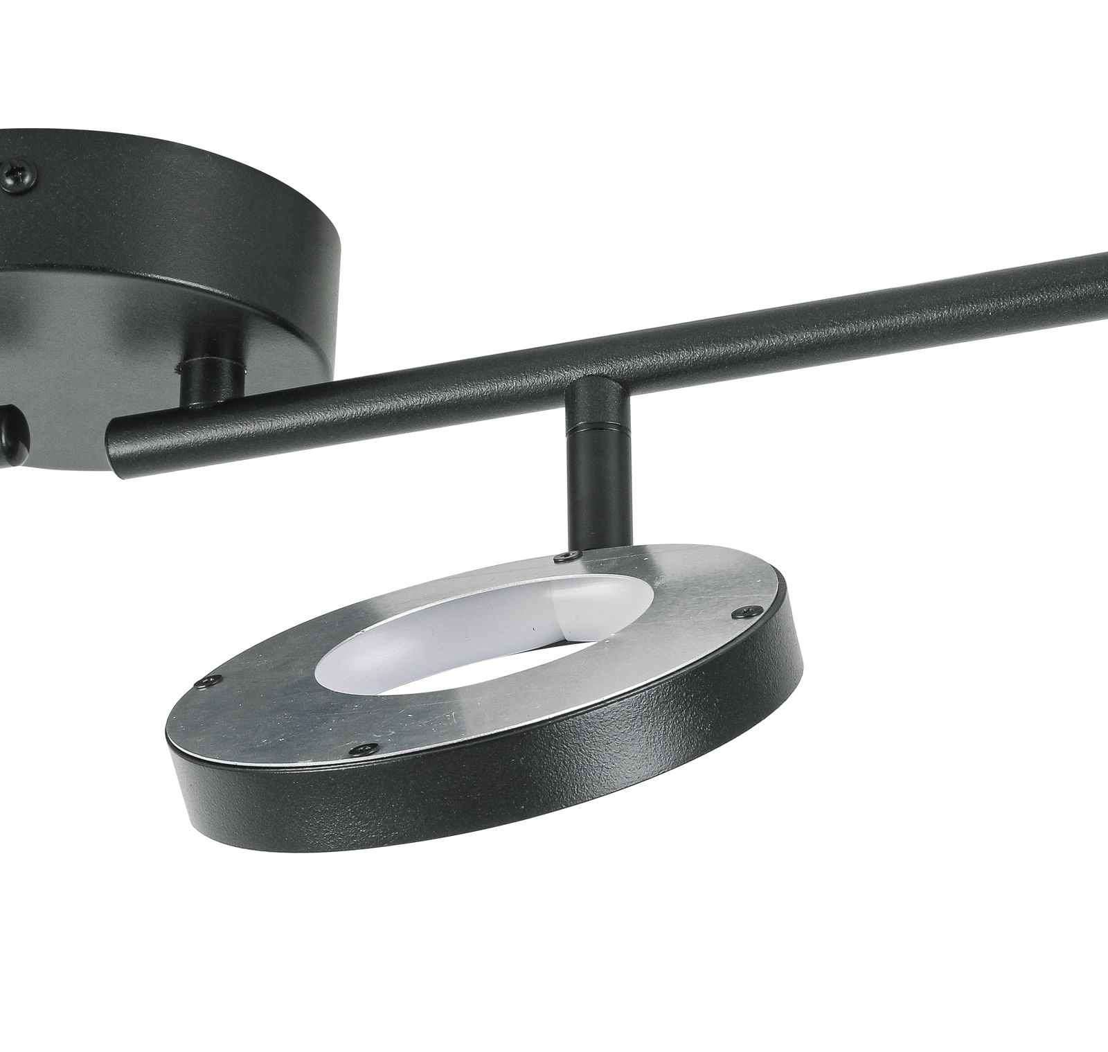 Moderner LED-Strahler in schwarzem Design, seitliche Perspektive