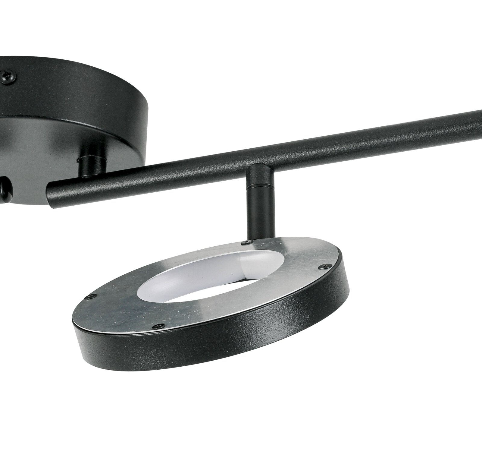 Moderner LED-Strahler in schwarzem Design, seitliche Perspektive
