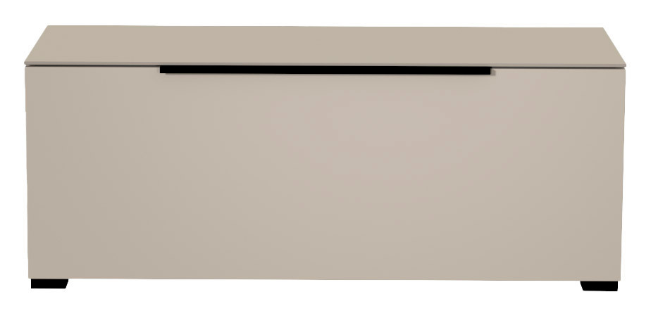 Moderano TV-Lowboard BORMIO Frontansicht eines modernen, beigen TV-Lowboards mit schlichtem Design und schwarzem Griff.