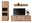 Wandkombination aus Holz mit hohem Schrank, TV-Board und Wandregal, frontal betrachtet.