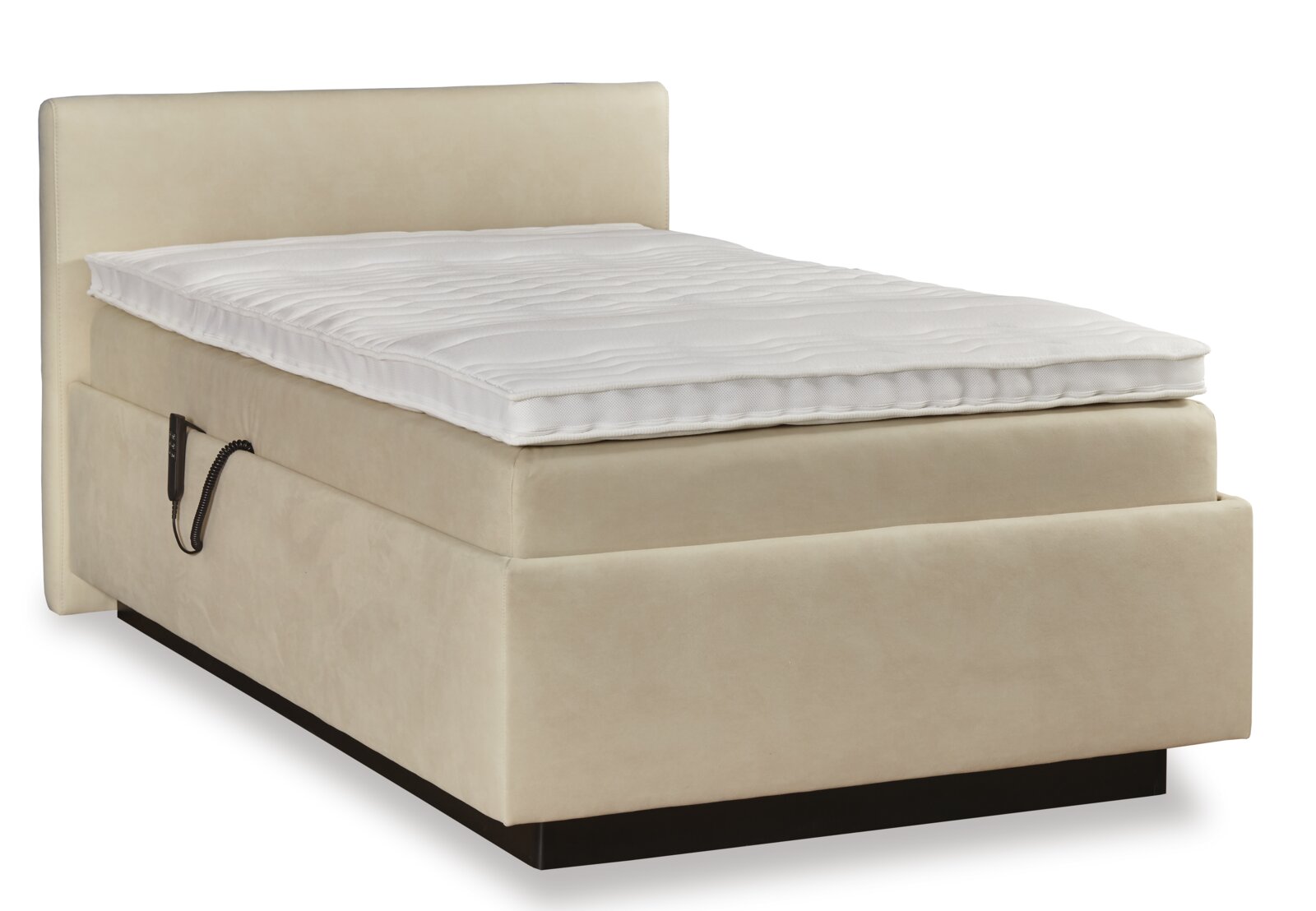 Beldomo Sleep Polsterbett FRANKA Beiges Polsterbett mit weißer Matratze, seitliche Perspektive