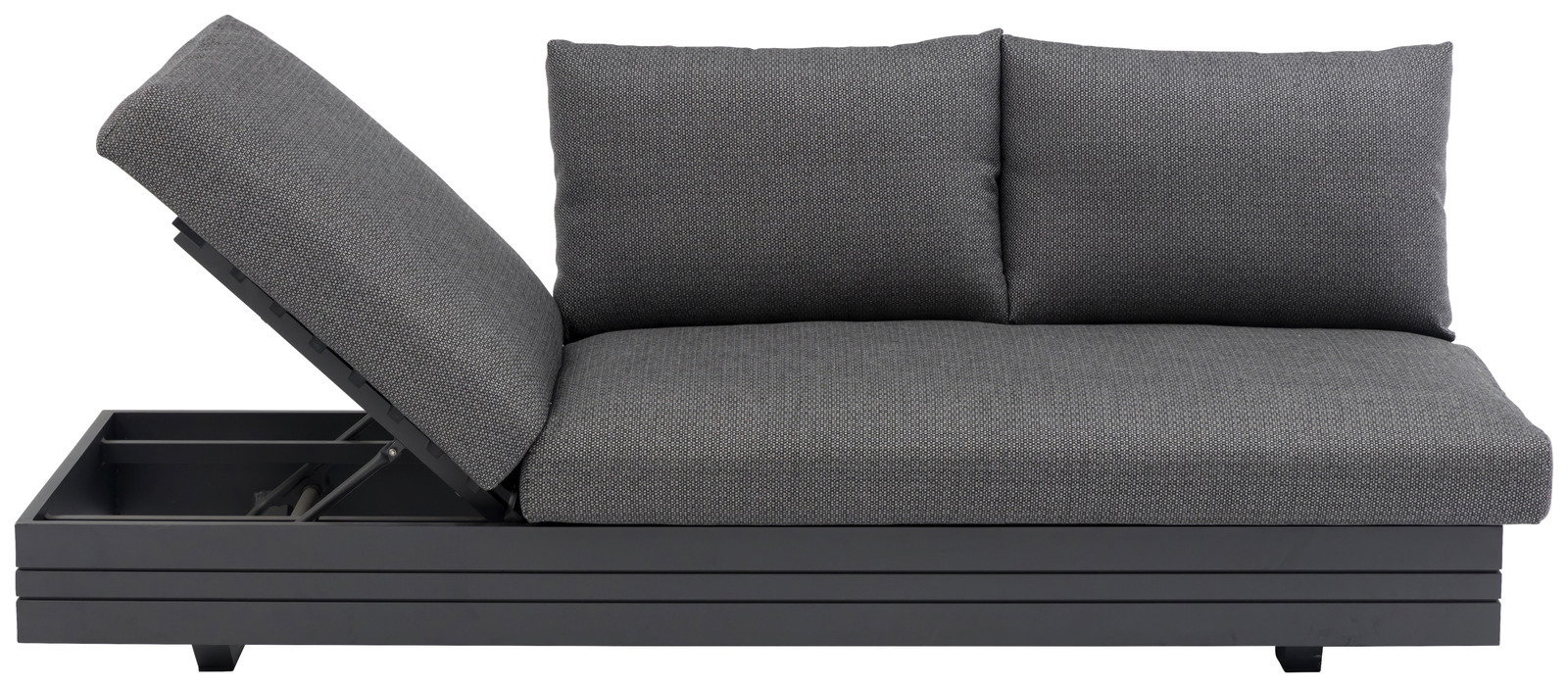 Graues 3-Sitzer Loungeelement mit verstellbarer Rückenlehne, seitliche Perspektive